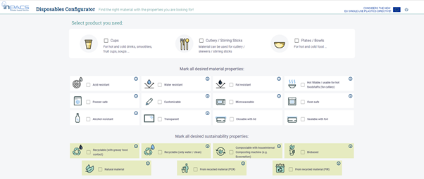 Screen shot of the INPACS disposables configurator